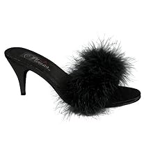 3 Inch Classic Marabou Slipper (Black Satin;7)