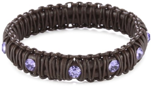 Miguel Ases Leather and Violet Swarovski Bangle Bracelet