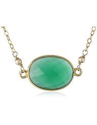 Faceted Green Onyx Bezel in Gold over Silver Chain Necklace, 16"+2" Extender