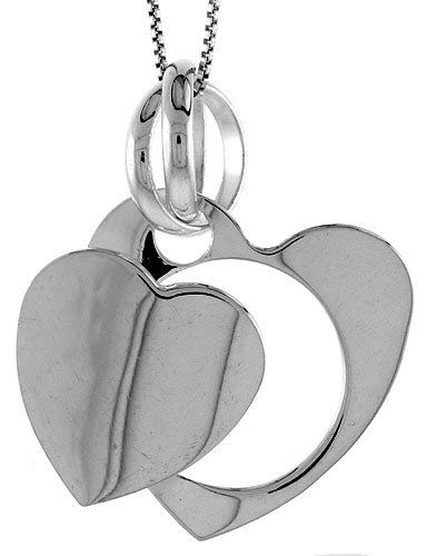 41CmP8H IdL Sterling Silver Large Double Heart Pendant, Made in Italy. 1 3/16 (30mm) Tall not including the bail.