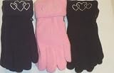 Mglv132 Set of Three One Size Finest Mongolian Fleece Very Warm Gloves with Rhinestone Hearts for Women and Teens