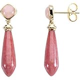 14K Yellow Gold Pink Opal and Rhodonite Earrings