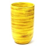 Handmade Ceramic Spun-Bamboo-Style Open Flower Vase In Yellow
