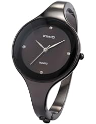 KIMIO Bling Fashion Crystal Women Lady Black Dail Stainless Steel Bracelet Quartz Watches KIM021
