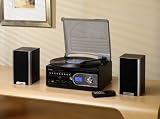 TRANSFER VINYL RECORDS TO USB CONVERT (MP3 CONVERSION) 4-IN-1 TURNTABLE RECORD PLAYER (3 speed) MUSIC CENTRE (NEW: Now with erase old recording facility, so you can erase a music track) BLACK with BLACK TRIM by Digitel Technology Ltd (+ FREE spare stylus!)