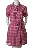 Heritage Button Down Belted Shirt Bib Vintage Prairie A Line Swing Dress Red Orange Plaid