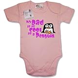 Dirty Fingers  My Dad is as Cool as a Penguin  Baby & Toddler Short Sleeve Bodysuit / BabyGrow, 0-3 months, Pink