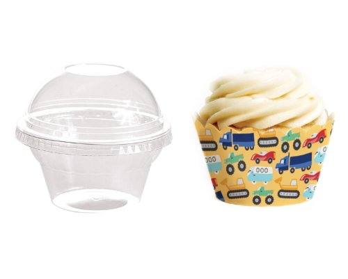 Dress My Cupcake Favor Dome Containers with Wrappers DIY Kit, Cars and Trucks Party, Set of 25