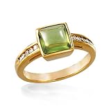 14k Gold Genuine Cabochon Peridot & Diamond Ring