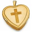 14K Yellow Gold Heart Shaped Photo Locket Cross Charm Pendant