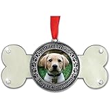 Pet Remembrance - Dog Photo Ornament - Dog Bone Design with Faithful Friend Loyal Companion Embossed Around Picture - Dog Memorial Ornament - Pet Memorial Ornament