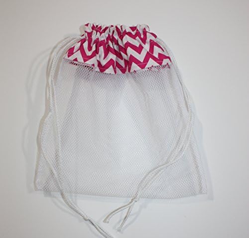 Sea Shell Bag, Hot Pink ChevronsFabric & Mesh Drawstring Beach Bag Handmade by FrogBlossoms