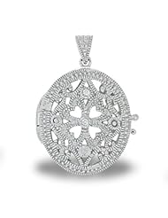 Premium Heavy Weight Sterling Silver Oval Locket W/ Cubic Zirconia 3/4 Inches Wide x 1 Inch Inch Tall