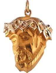 Head Of Jesus With Crown Pendant 14K Gold Yellow R16929