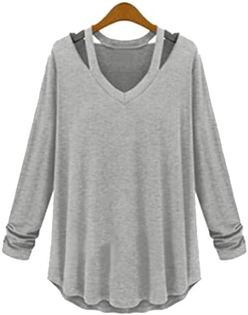 Sunshy Womens Casual Long Sleeve Plus Size Top Tshirts (Light Grey, 5XL)