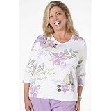 Petite Printed Cotton Interlock - One Way Cutting 3/4 Sleeve V-Neck 23