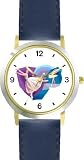 Two Ballerinas - Ballet Dancers Montage WATCHBUDDY&reg; DELUXE TWO-TONE THEME WATCH - Arabic Numbers - Blue Leather Strap-Size-Large ( Men's Size or Jumbo Women's Size )