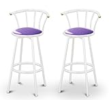 IMAGE OF 2 Glitter Lavender Vinyl Specialty / Custom White Barstools with Backrest Set