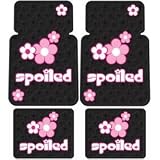 Spoiled with Pink Flowers 8pc Combo Set Front & Rear Floor Mats, Seat Covers, Steering Wheel Cover & License Plate Frame