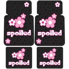 Spoiled with Pink Flowers 8pc Combo Set Front & Rear Floor Mats, Seat Covers, Steering Wheel Cover & License Plate Frame