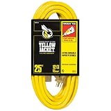 Woods 2883 Yellow Jacket 25-Foot 12/3 SJTW Yellow 15 Amp/125 Volt Rated Outdoor Extension Cord with PowerLite Plug