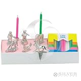 Set of 6 Pewter Silver Circus Birthday Candle Holders - Blue