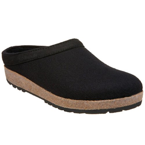 Haflinger Leather Trim Grizzly Clogs,Black,44 M EU