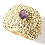 14K Gold Pink Tourmaline Accent Bold Granulated Ring by Regions of Italy
