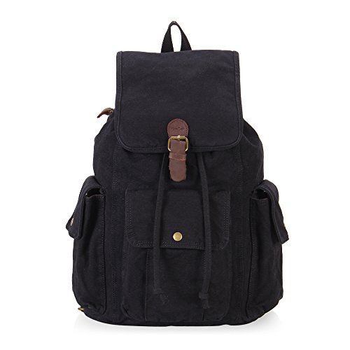 Hynes Eagle Retro Designer Canvas Backpack 28 Liter (Black)