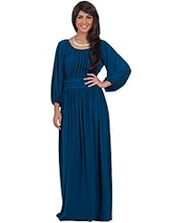 Apparel: Koh Koh Womens Long Sleeve Ruched Empire Waist Cocktail Maxi Dress - XX-Large - Teal