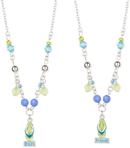 Ponce Best Friendships Flip Flop Sandals Blue Green Beadsed Girls Necklace Set