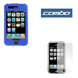 Solid Dark Blue Rubberized Snap-on Hard Cover Case + Clear Reusable LCD Screen Protector for Apple 2nd Generation Iphone 3G Smartphone