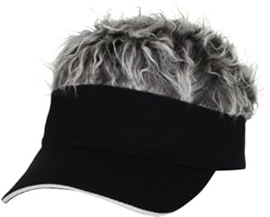 Flair Hair Men's Black Visor and Hair, Grey, One Size