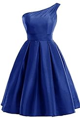 One Shoulder Cocktail Short Satin Beaded Evening Dress/Homecoming Dress/Bridesmaid Dress/Prom Dress/Party Dress/Wedding Dress 