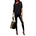 Memorose Women Loose Sleeve Plain Shoulder Off Asymmetric Hem T Shirt Top Blouse BlackXXL