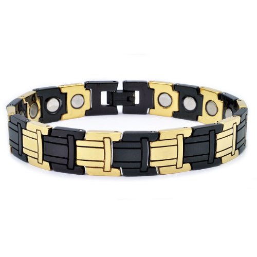Tungsten Carbide Bio-Magnetic Black and Gold Plate Tribal Link Bracelet – 12MM – 8 3/4 Inches
