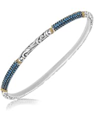 18K Yellow Gold and Sterling Silver Slim Bangle with Blue Sapphire Accents
