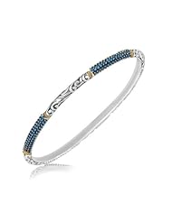 18K Yellow Gold and Sterling Silver Slim Bangle with Blue Sapphire Accents