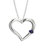 14k White Gold Blue Sapphire Heart Shaped Pendant