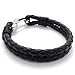 KONOV Black Leather Mens Bracelet Stainless Steel Clasp, Black Silver - 8