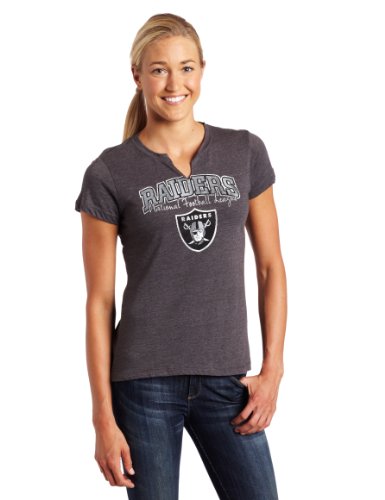 NFL Women's Oakland Raiders Champion Swagger II Short Sleeve Split Crew Neck Heather Tee (Charcoal Heather, Large)