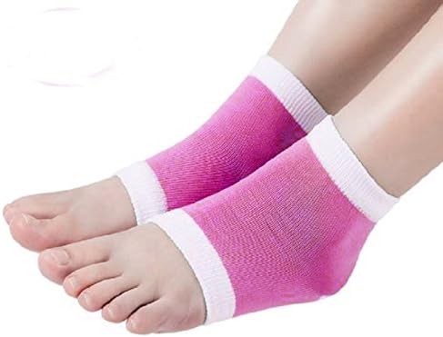 GEL Heel Socks for Dry Hard Cracked Skin Moisturising Open Toe Comfy Recovery Socks (White-Pink)
