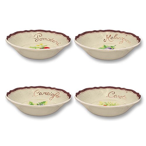 4 Cereal Bowls Le Cadeaux Melamine Breakproof Verdura Pattern