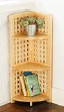 3 Tier Corner Shelf Unit Natural Wood Criss Cross Design