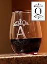 Set of 4 Etched Monogram 16 oz. Stemless Wine Glasses - O