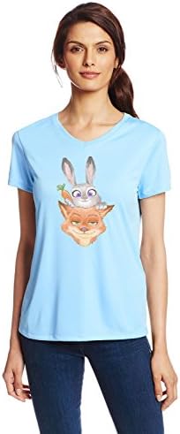 KatieShirts Women's Zootopia Fox And Rabbit V-Neck T-shirt XL Light Blue