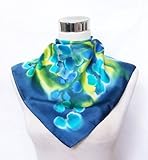 Satin Tie Dye Floral Print on Navy Blue - Silk Bandana 22.5