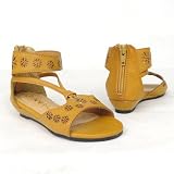 Girl's T-Strap Flat Ankle Strap Sandals Tan , 9-4