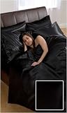 Kitchen & Housewares : 6 piece Satin Black Superking Size Duvet Cover Set (inc 1 duvet cover,1 fitted sheet,4 pillowcases)