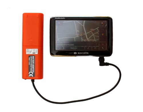 Batteriefach Navigon GPS Navigation. Externes Batterieladegerät für Navigon 2400 2410 6310 1200 1300 21 Max 2100 2310 2200 3100 3300 3310 4300 5100 8410, 8450 Live 1400 1410 2510 Plus Premium Easy 70 40 20 Notlader mit 90° Stecker - orange